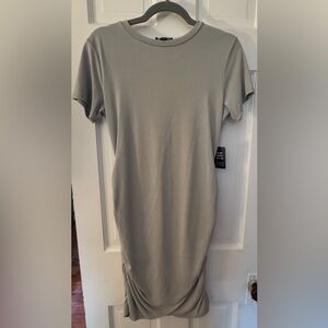 Express Soft Gray/Light Sage Green Crew Neck T Shirt Dress